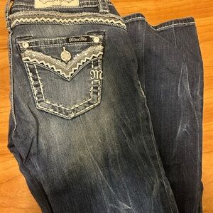 Miss Me Blue Boot Cut Jeans with Decorative Back